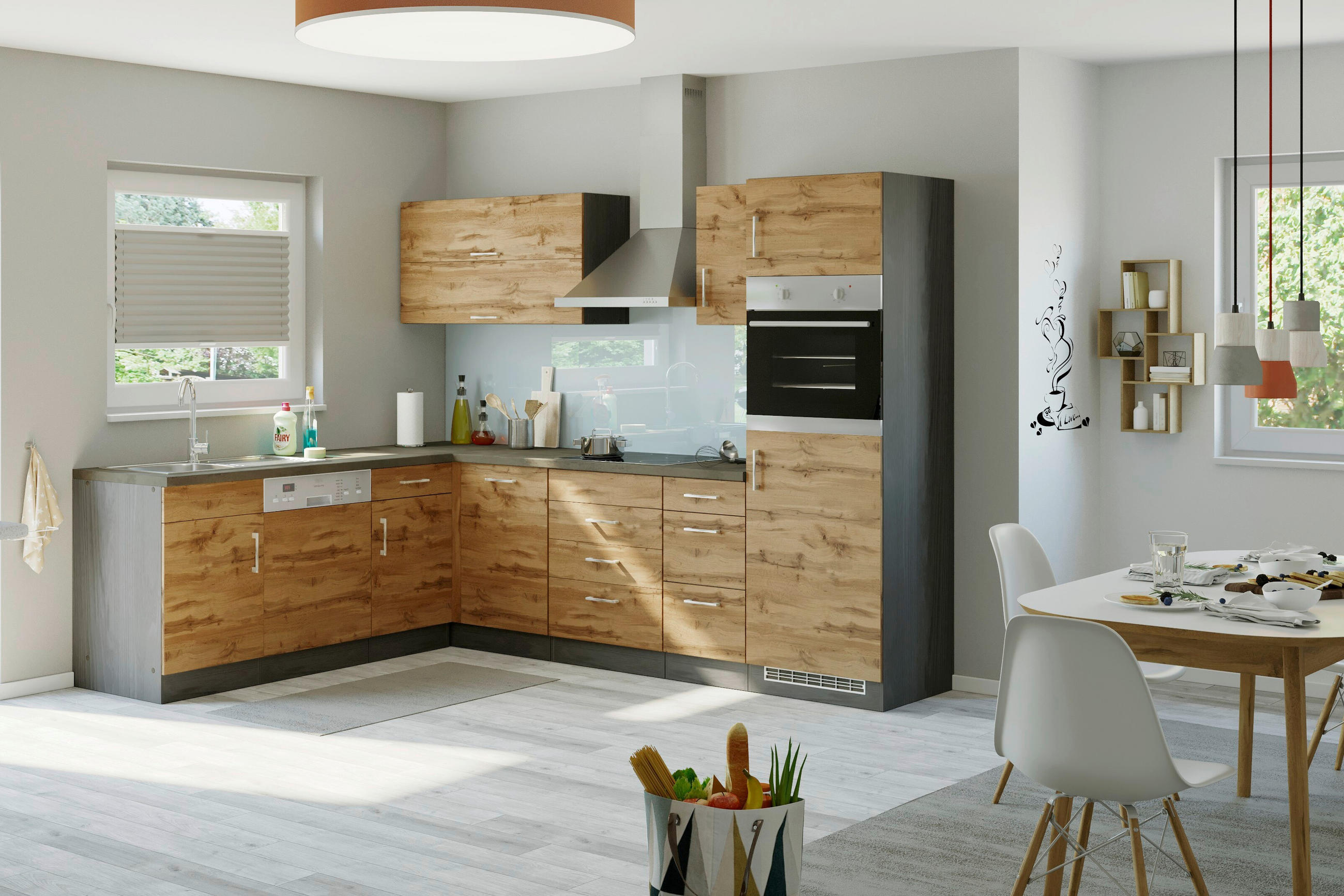 HÖRNKÖK 210/270 cm  i ekfärgad  - aluminiumfärg/grafitfärgad, Modern, metall/trämaterial (210/270cm) - Held