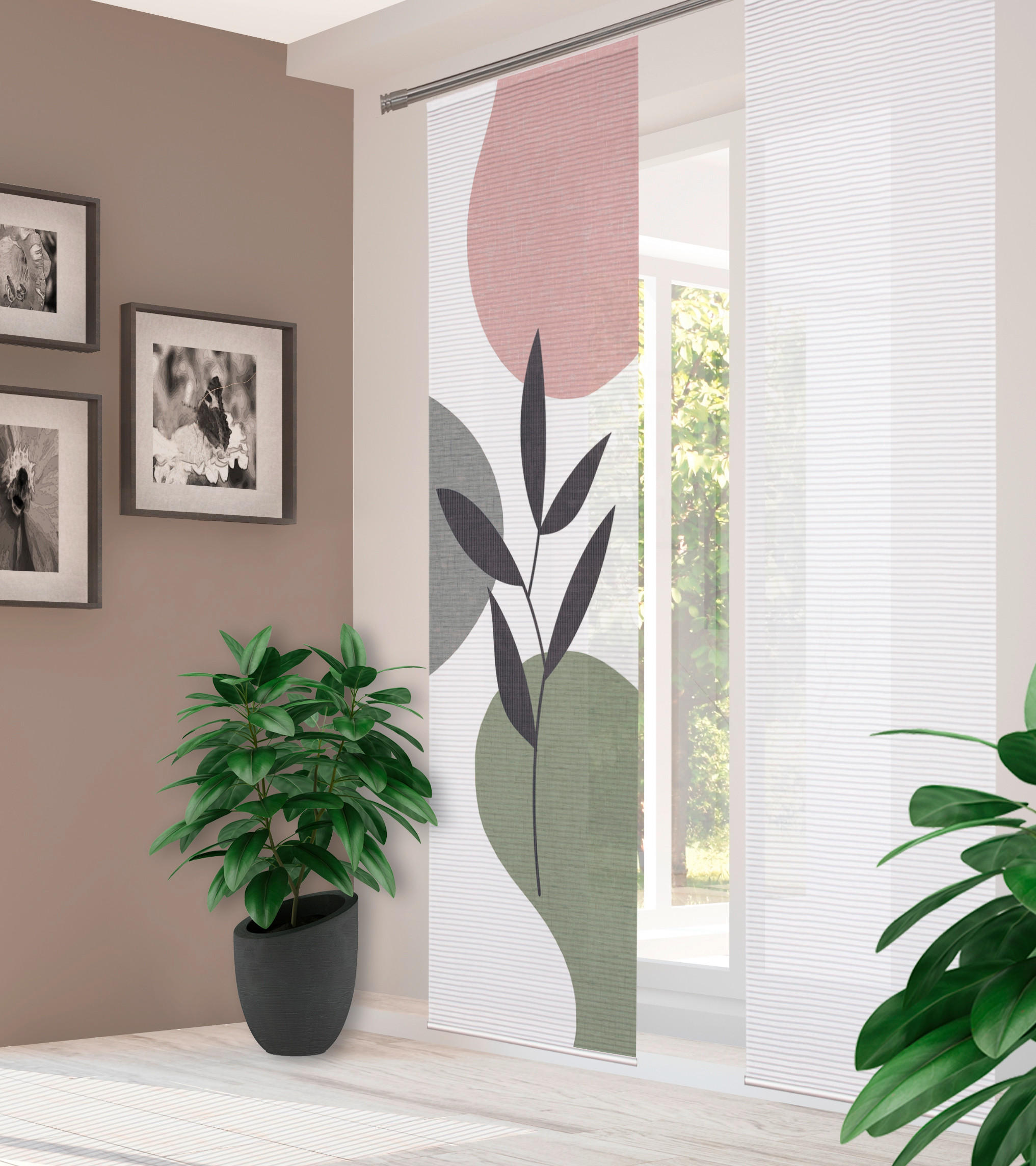 PANELOVÝ ZÁVĚS, - starorůžová/šalvějově zelená, Natur, textil (60/245cm)