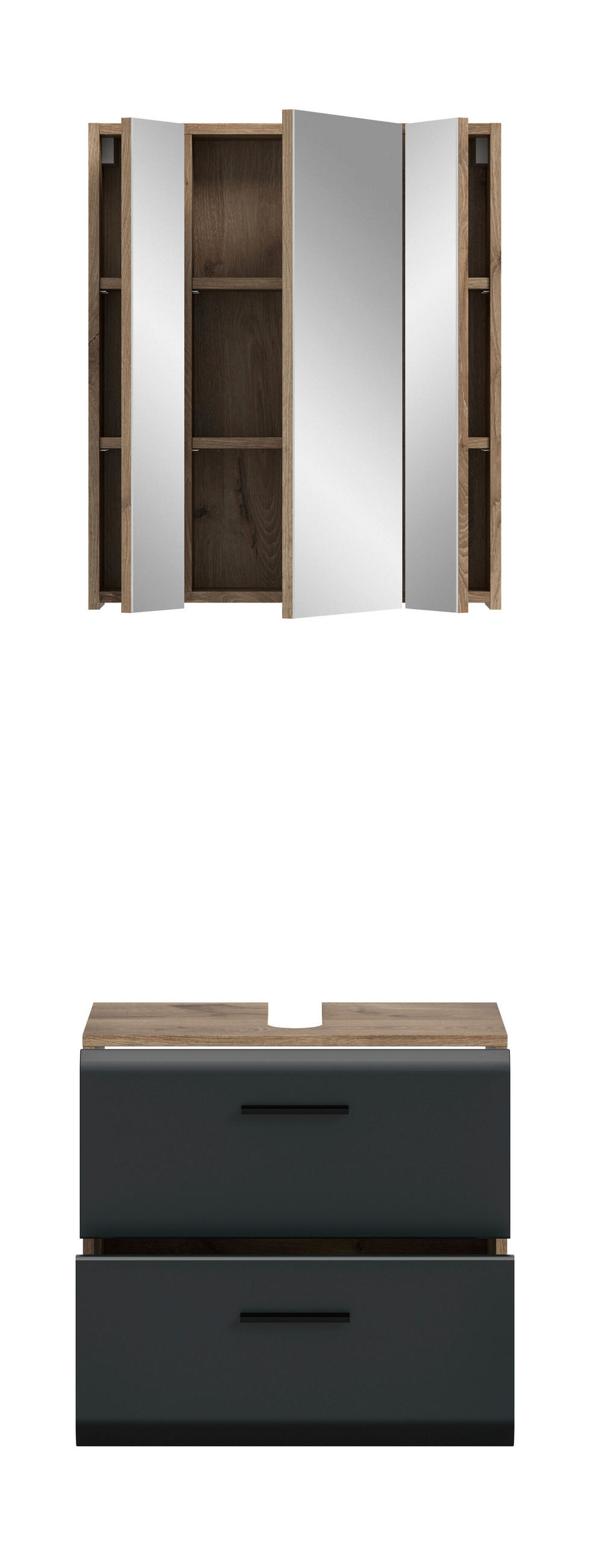 BADEZIMMER 2-teilig  in 60 cm  - Eiche dunkel/Schwarz, Trend, Glas/Holzwerkstoff (60cm) - MID.YOU