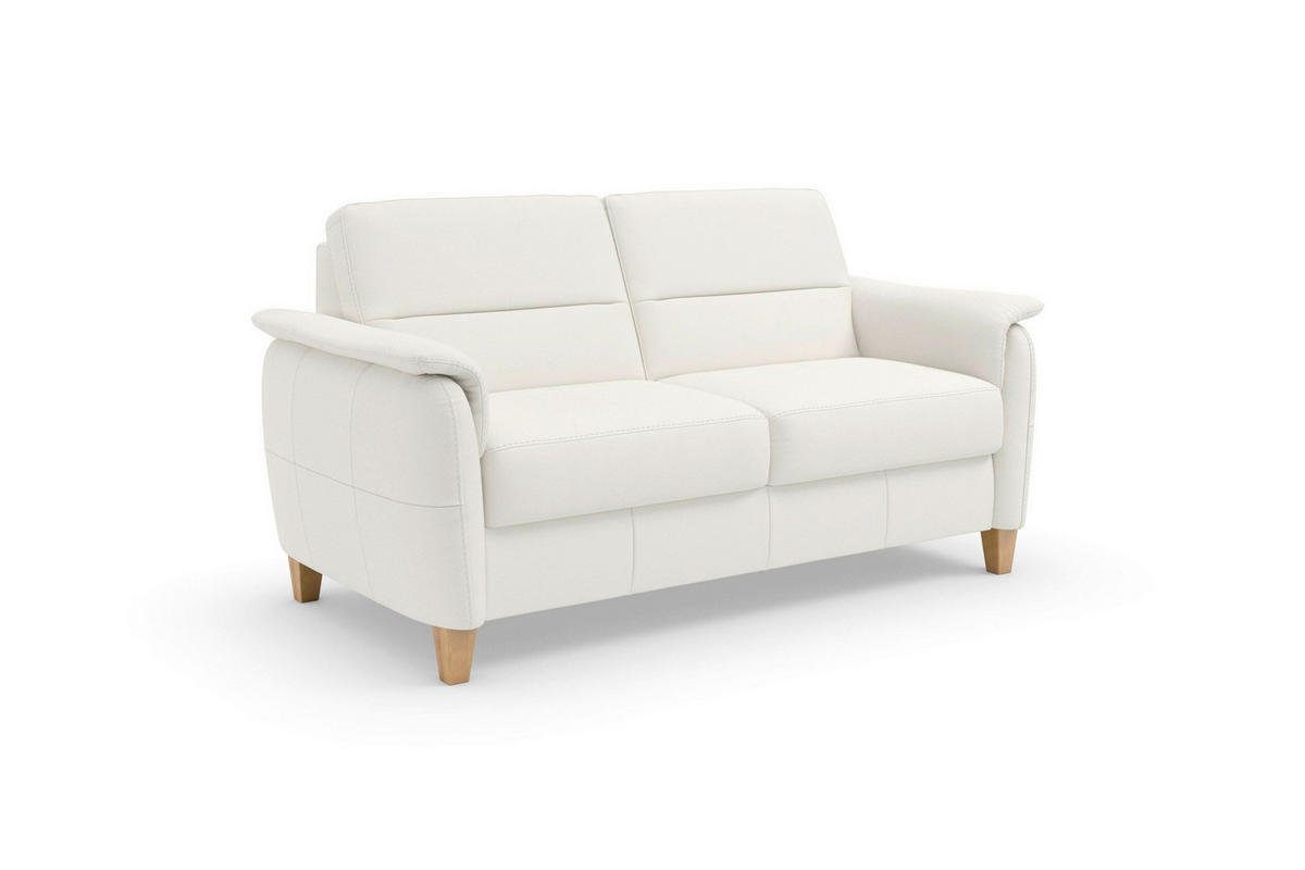 TROJMIESTNA POHOVKA, biela, pravá koža - biela/farba duba, Basics, koža/drevo (179/89/89cm) - Sit & More
