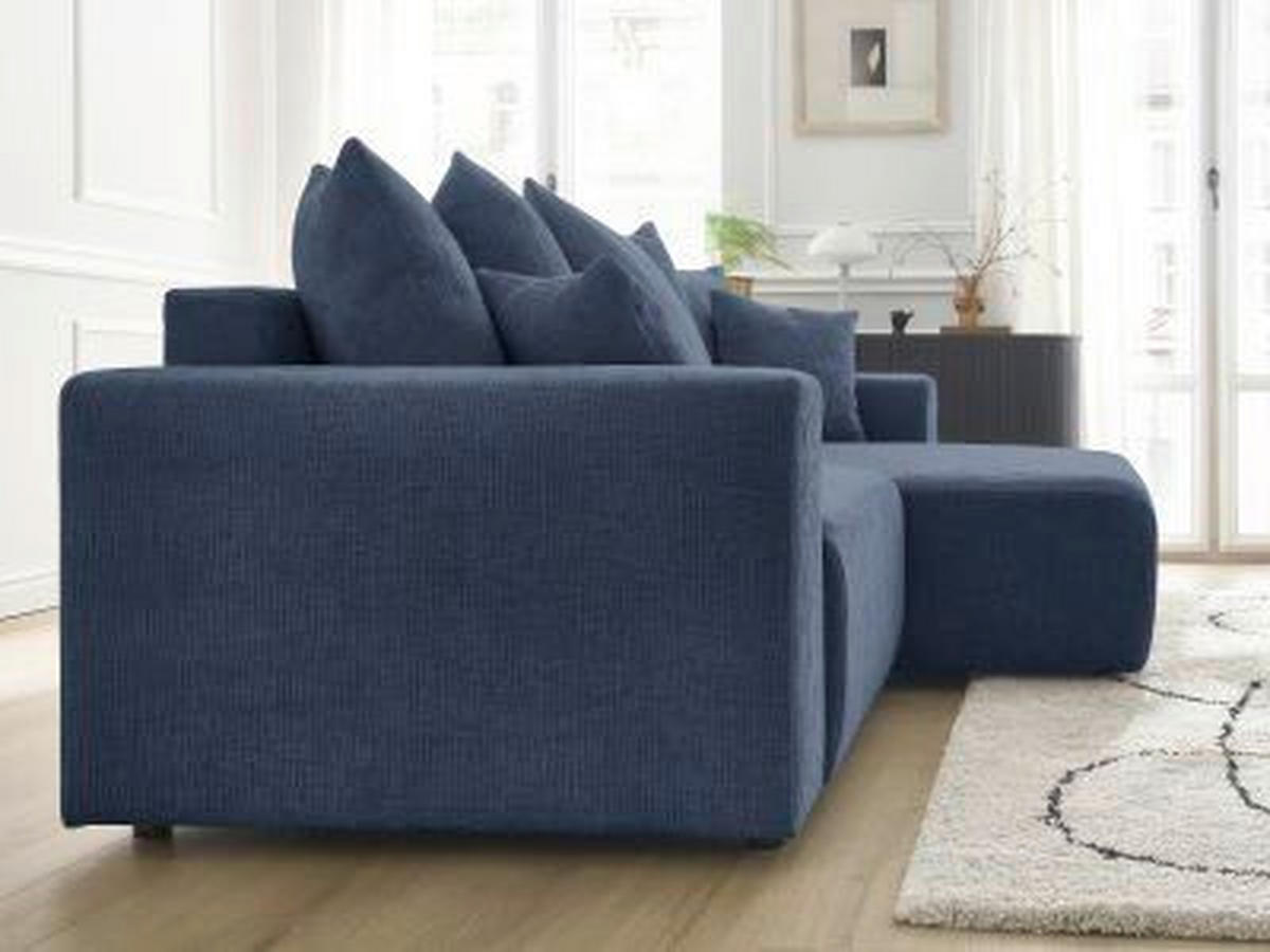 ECKSOFA Ottomane rechts  ATILLA Dunkelblau Struktur  - Schwarz/Dunkelblau, MODERN, Kunststoff/Textil (244/149cm)