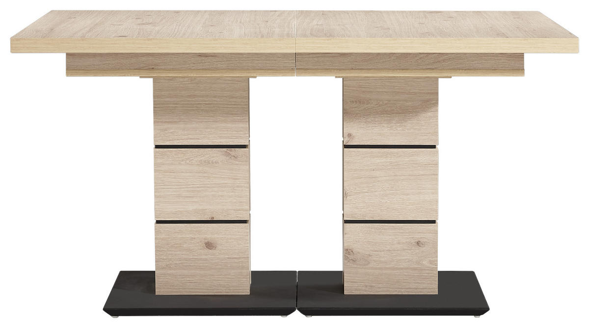 ESSTISCH Schwarz, Eichefarben rechteckig  ausziehbar  - Eichefarben/Schwarz, Design, Holzwerkstoff (140-220/90/75cm) - Dieter Knoll