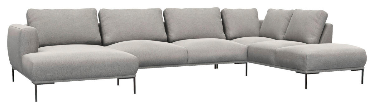 WOHNLANDSCHAFT Grau Webstoff, Flachgewebe  - Schwarz/Grau, Design, Textil/Metall (148/376/206cm) - Livetastic