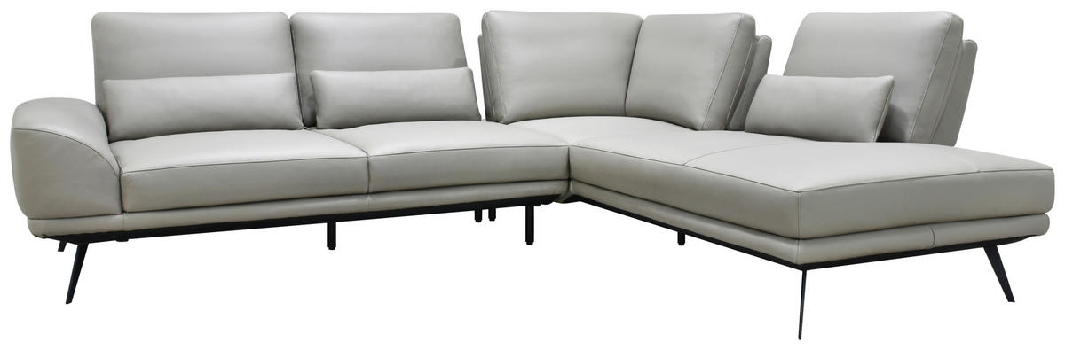 ECKSOFA Taupe Echtleder Zierkissen, Rücken echt, Kopfteilverstellung, Sitztiefenverstellung, Kopfstütze  - Taupe/Schwarz, Design, Leder/Metall (276/225cm) - Celina Home