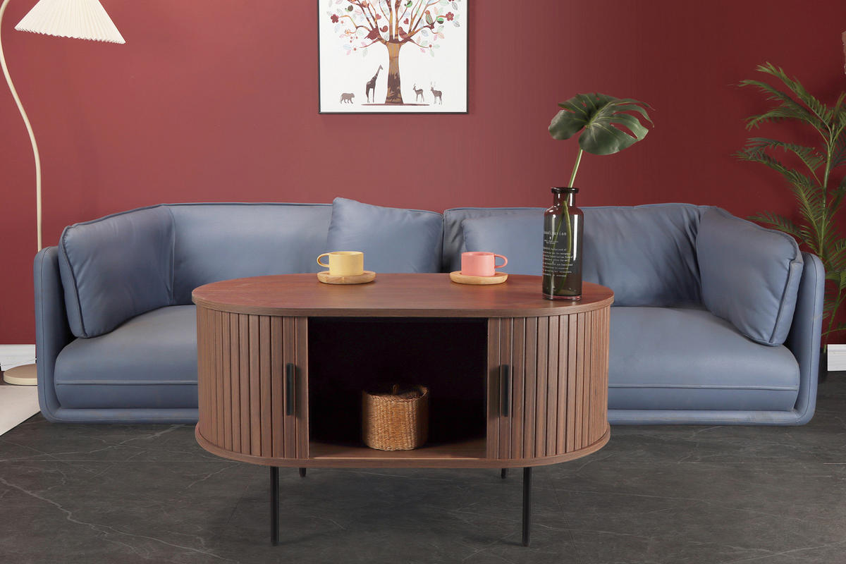 COUCHTISCH - Walnussfarben/Schwarz, Design, Holzwerkstoff/Metall (100/60/55cm) - Livetastic