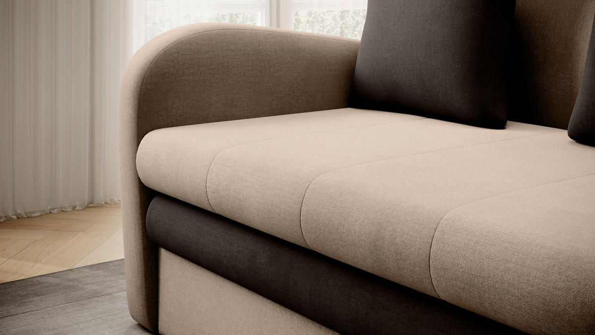 SCHLAFSOFA Samt Beige, Dunkelbraun  - Beige/Dunkelbraun, Design, Kunststoff/Textil (244/97/97cm) - MID.YOU