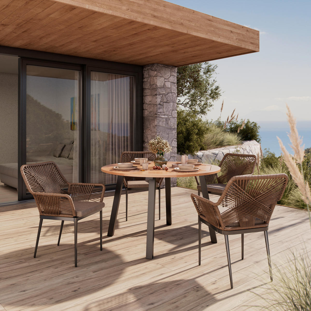 STOL VRTNI     crna, boje tikovine  drvo, metal  - boje tikovine/crna, Moderno, drvo/metal (130/130/75cm) - Ambia Garden