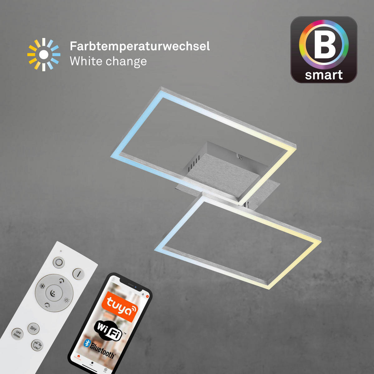 LED MENNYEZETI LÁMPA - alumíniumszínű, Basics, műanyag/fém (50/38,8/7,8cm)