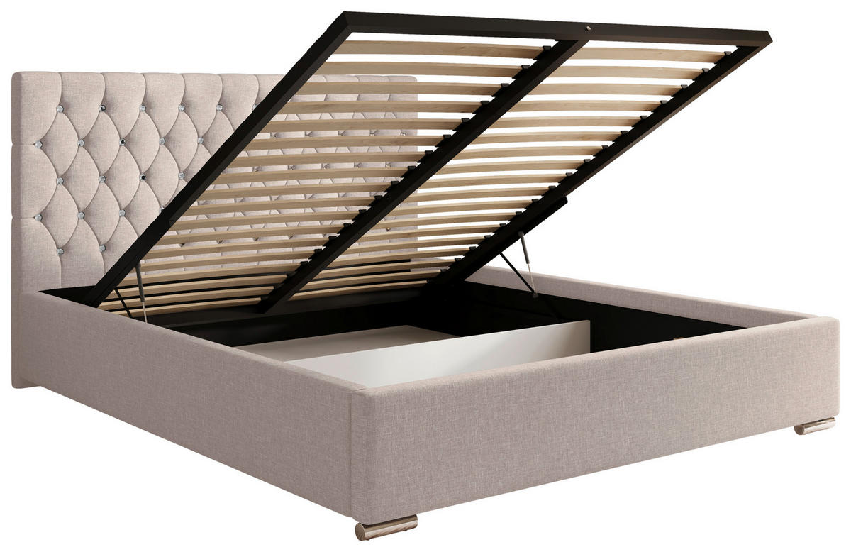 POLSTERBETT 200/200 cm,  in Hellgrau, gepolstertes Kopfteil, Lattenrost, Bettkasten,  - Chromfarben/Hellgrau, MODERN, Holz/Kunststoff (200/200cm) - Chameo