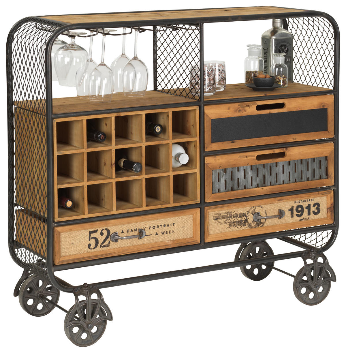 ZSÚRKOCSI tömör  - többszínű, Trend, fa/fém (108/97,5/38cm) - Landscape