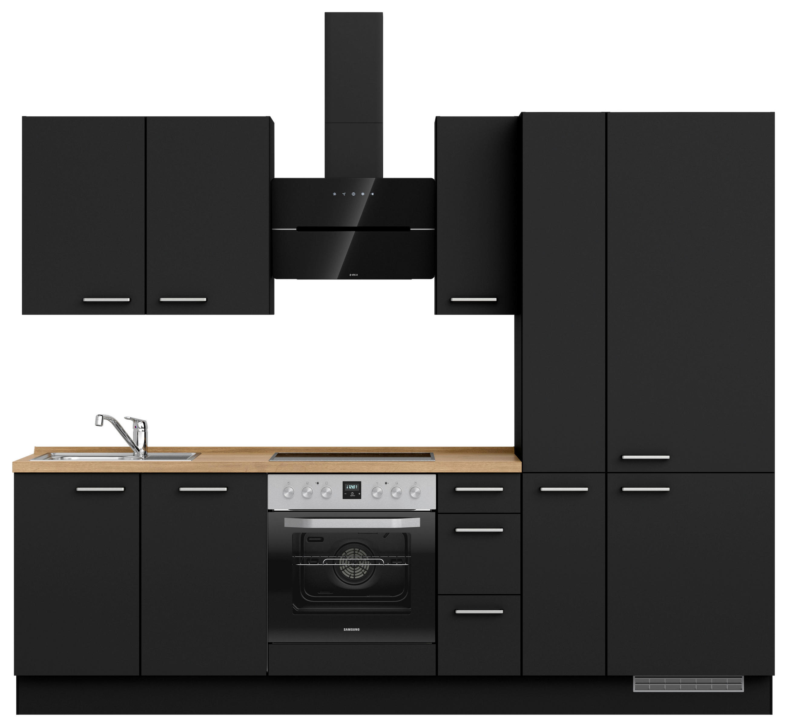 KÜCHENLEERBLOCK 270 cm   in Schwarz, Eichefarben  - Edelstahlfarben/Eichefarben, MODERN, Holzwerkstoff/Metall (270cm) - Nobilia