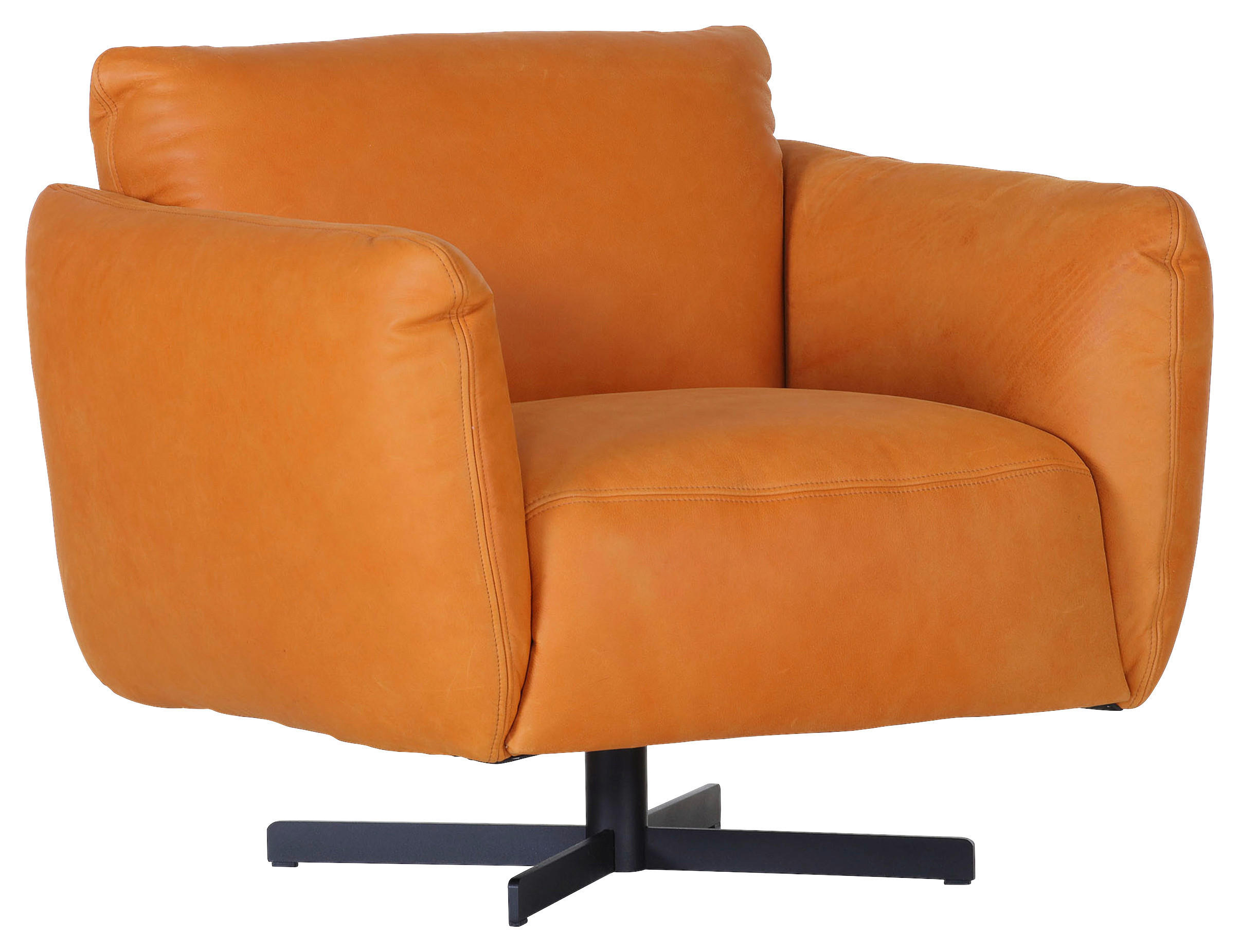 SESSEL in Echtleder Cognac  - Cognac/Schwarz, KONVENTIONELL, Leder/Metall (100/80/90cm) - Carryhome