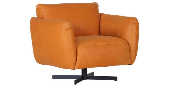SESSEL in Echtleder Cognac  - Cognac/Schwarz, KONVENTIONELL, Leder/Metall (100/80/90cm) - Carryhome