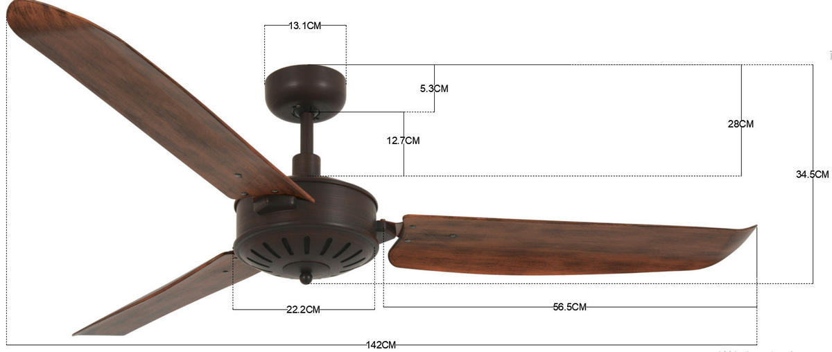 DECKENVENTILATOR 142/35 cm   - Braun/Bronzefarben, Basics, Kunststoff/Metall (142/35cm) - P & B
