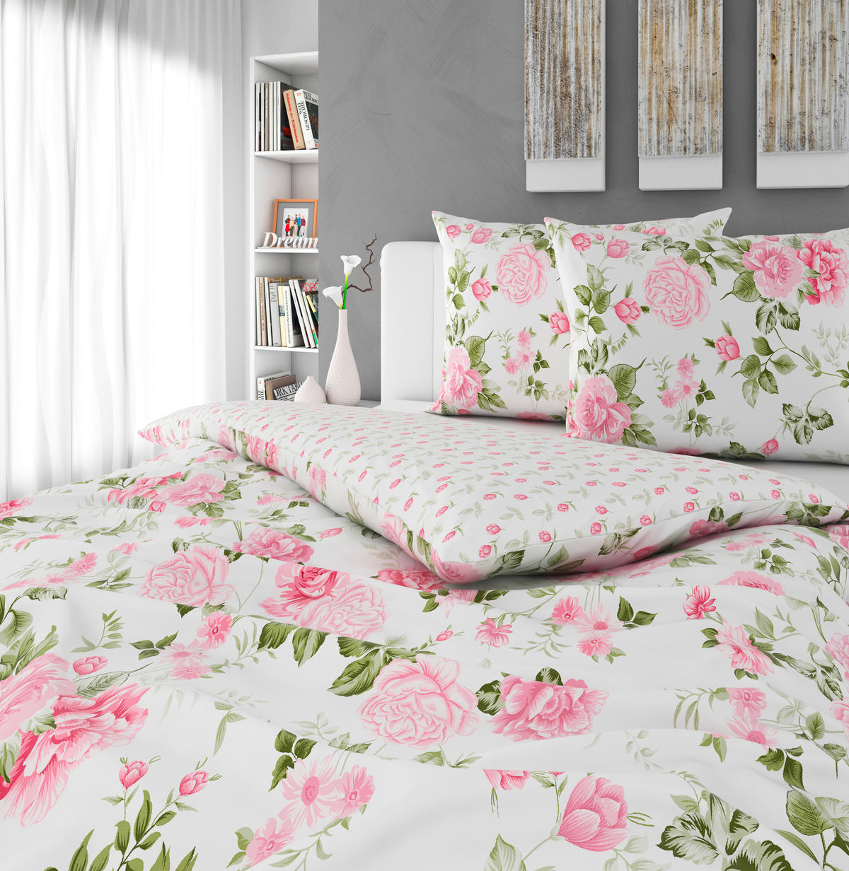 OBOJESTRANSKA POSTELJNINA ROSES 220/240 cm saten večbarvno  - večbarvno, Konvencionalno, tekstil (220/240cm) - Esposa
