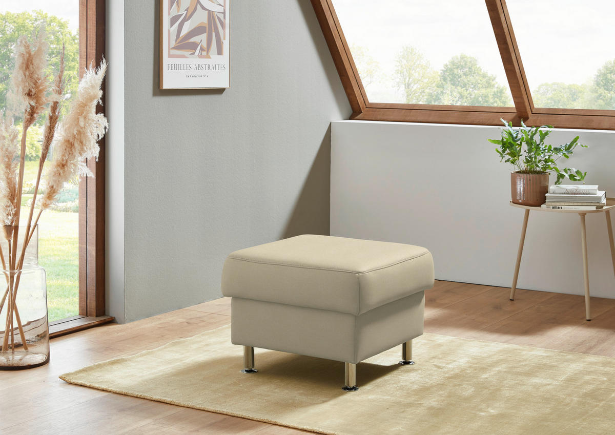 HOCKER Textil Naturfarben  - Alufarben/Naturfarben, Konventionell, Textil/Metall (60/46/60cm) - Beldomo Comfort