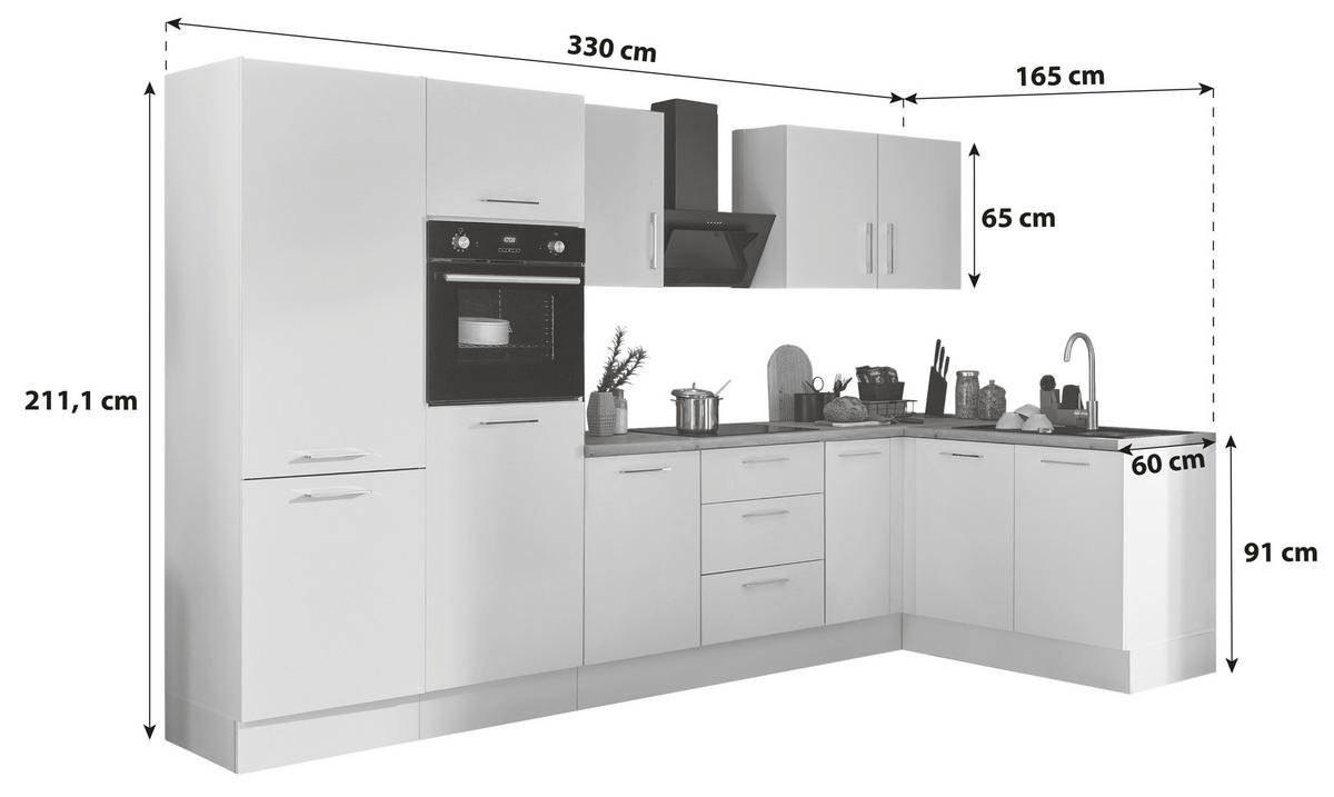 ECKKÜCHE 330/165 cm  in Weiß, Eiche Artisan  - Chromfarben/Weiß, Basics, Holzwerkstoff/Metall (330/165cm) - MID.YOU