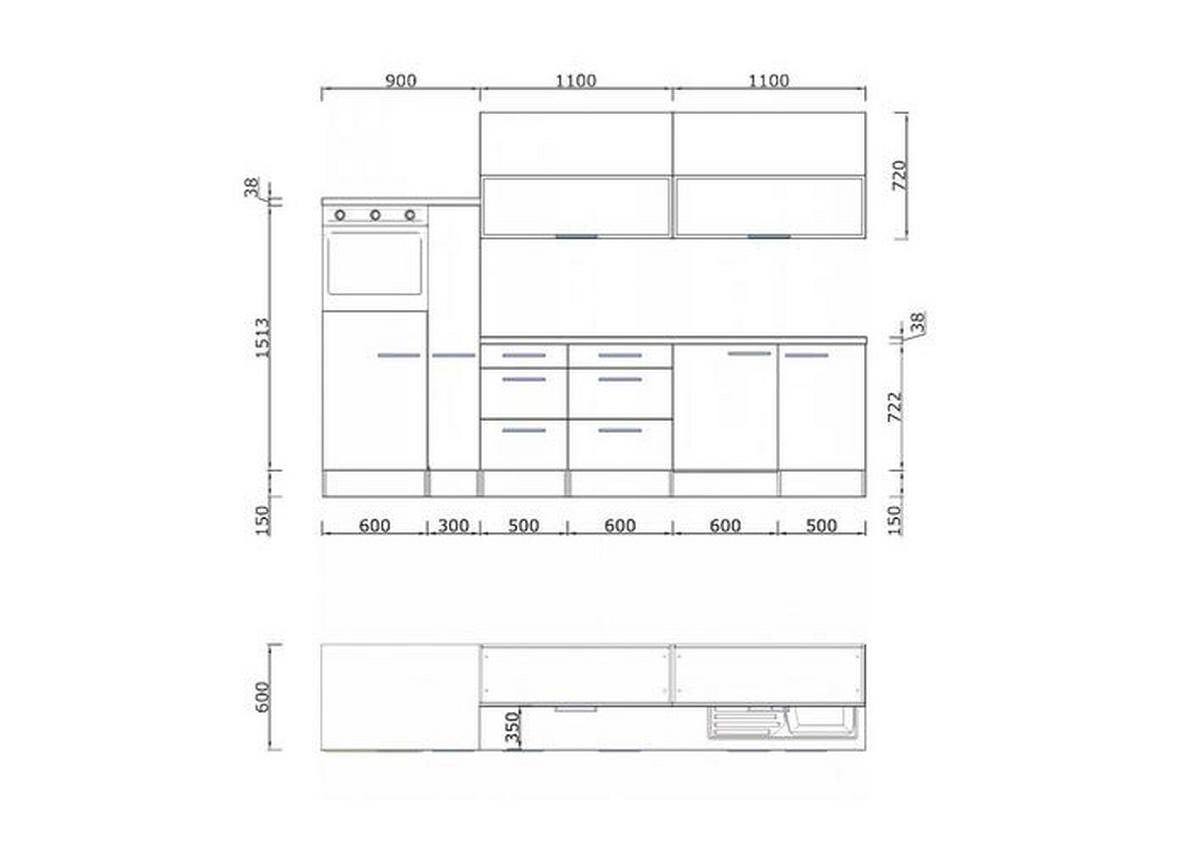 KÜCHENBLOCK   in Eichefarben  - Eichefarben/Schwarz, Basics, Holzwerkstoff/Metall (310/160cm) - Respekta