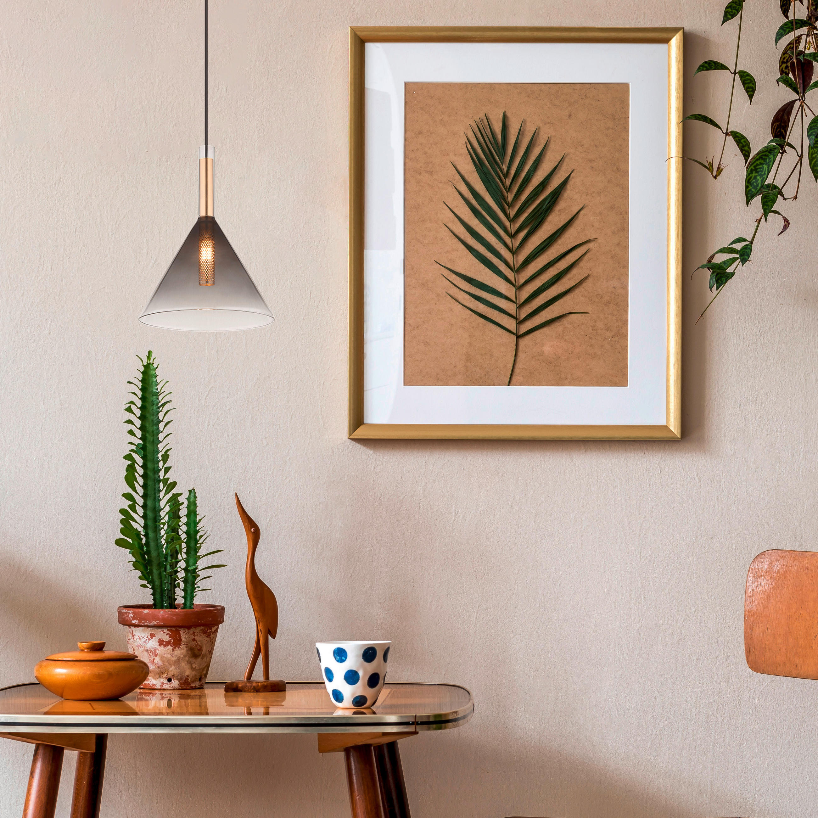 HÄNGELEUCHTE 20/120 cm - Klar/Messingfarben, Design, Glas/Metall (20/120cm) - Globo