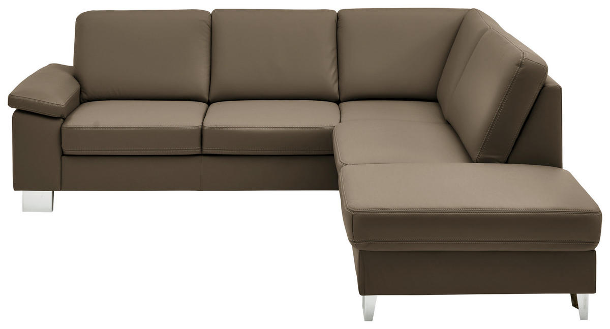 ECKSOFA  in Echtleder Graubraun  248/235 cm  - Graubraun/Alufarben, Design, Leder/Metall (248/235cm) - Beldomo Premium