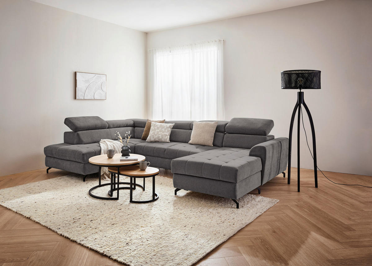 WOHNLANDSCHAFT Struktur Anthrazit  - Anthrazit/Schwarz, Design, Textil/Metall (203/327/177cm) - Stylife