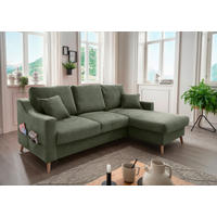 ECKSOFA in Chenille Dunkelgrün  - Dunkelgrün/Naturfarben, MODERN, Holz/Textil (228/150cm) - Livetastic