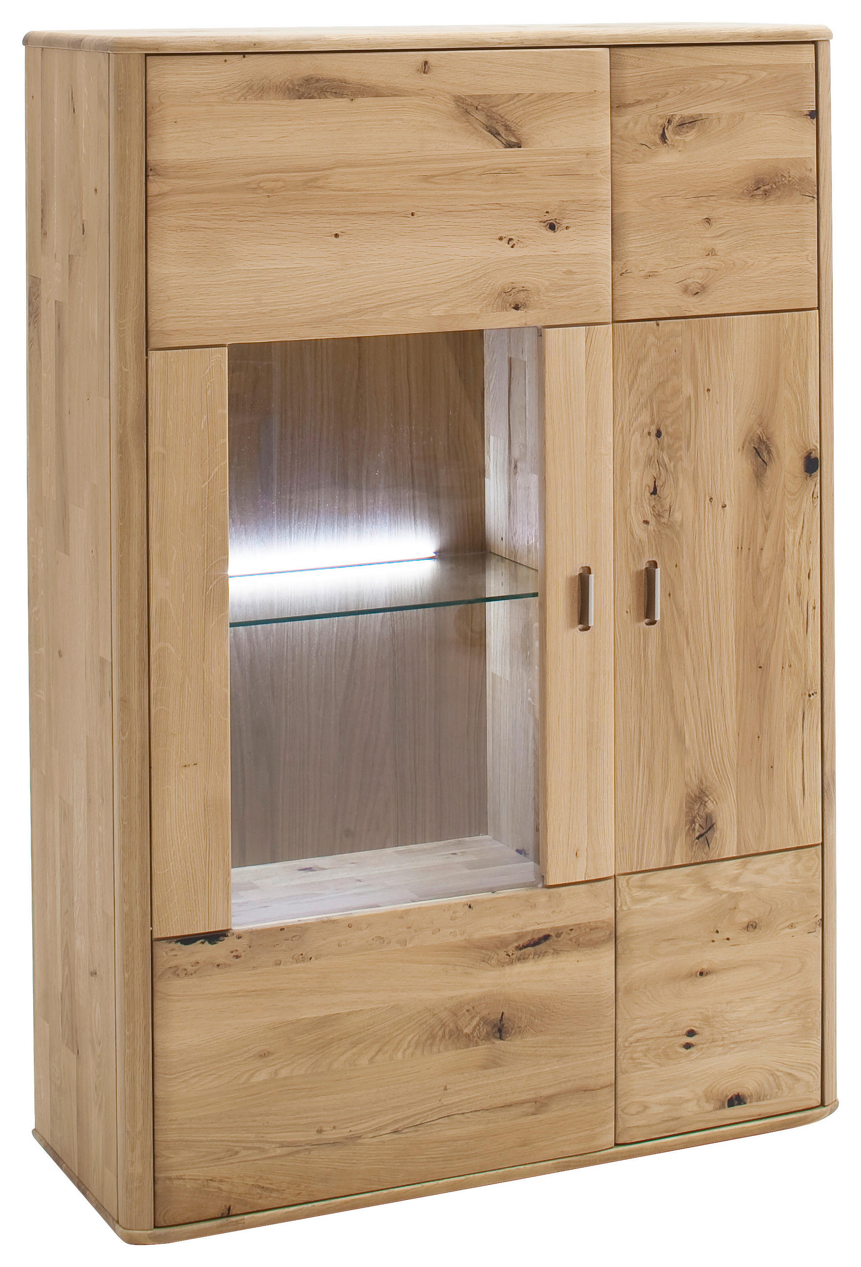 HIGHBOARD ohne Beleuchtung,  in 96/140/38 cm  - Eichefarben/Silberfarben, Design, Glas/Holz (96/140/38cm) - Livetastic