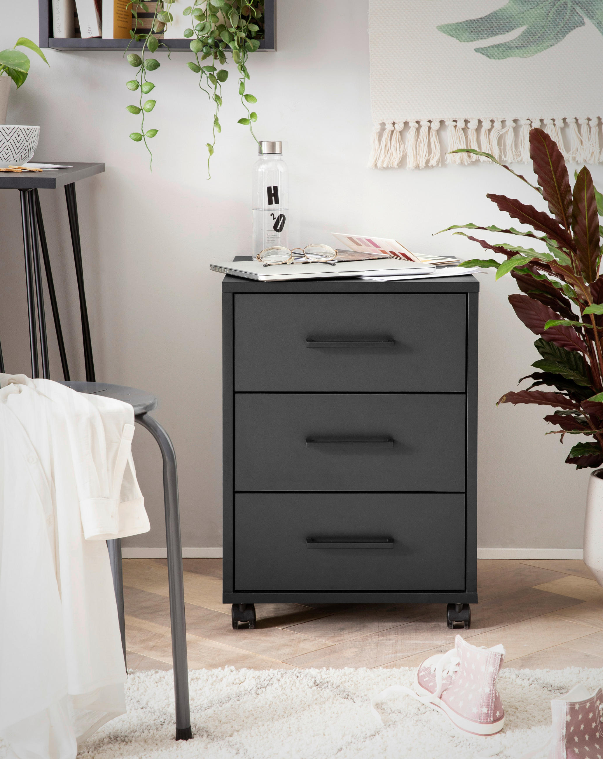 ROLLCONTAINER Schwarz  - Schwarz, MODERN, Holzwerkstoff/Kunststoff (40,1/57/50cm) - MID.YOU