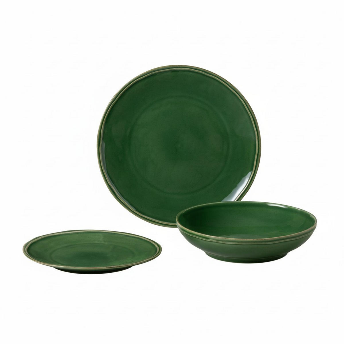 KOMBISERVICE Dunkelgrün FONTANA 12-teilig 4 Personen  - Dunkelgrün, Basics, Keramik - Costa Nova