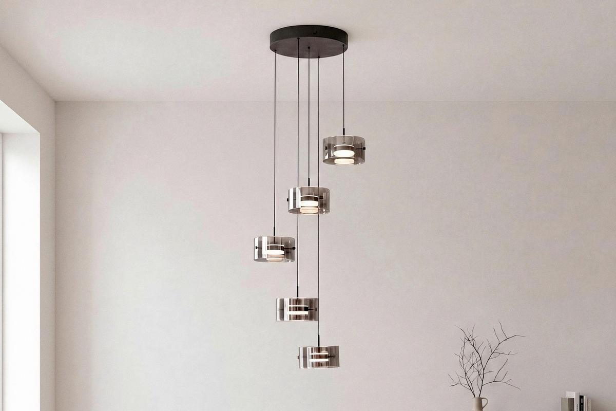 LED-HÄNGELEUCHTE Nusakan 43/150 cm   - Schwarz, Design, Glas/Kunststoff (43/150cm) - Novel