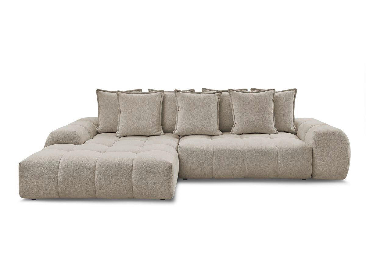 ECKSCHLAFSOFA EVEREST  mit Rücken echt, Armteil links, Armteil rechts Flachgewebe Taupe  - Taupe/Schwarz, MODERN, Kunststoff/Textil (180/318cm) - Livetastic