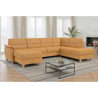 WOHNLANDSCHAFT PALMERA E Currygelb Echtleder  - Currygelb/Eichefarben, Basics, Leder/Holz (163/308/212cm) - Sit & More