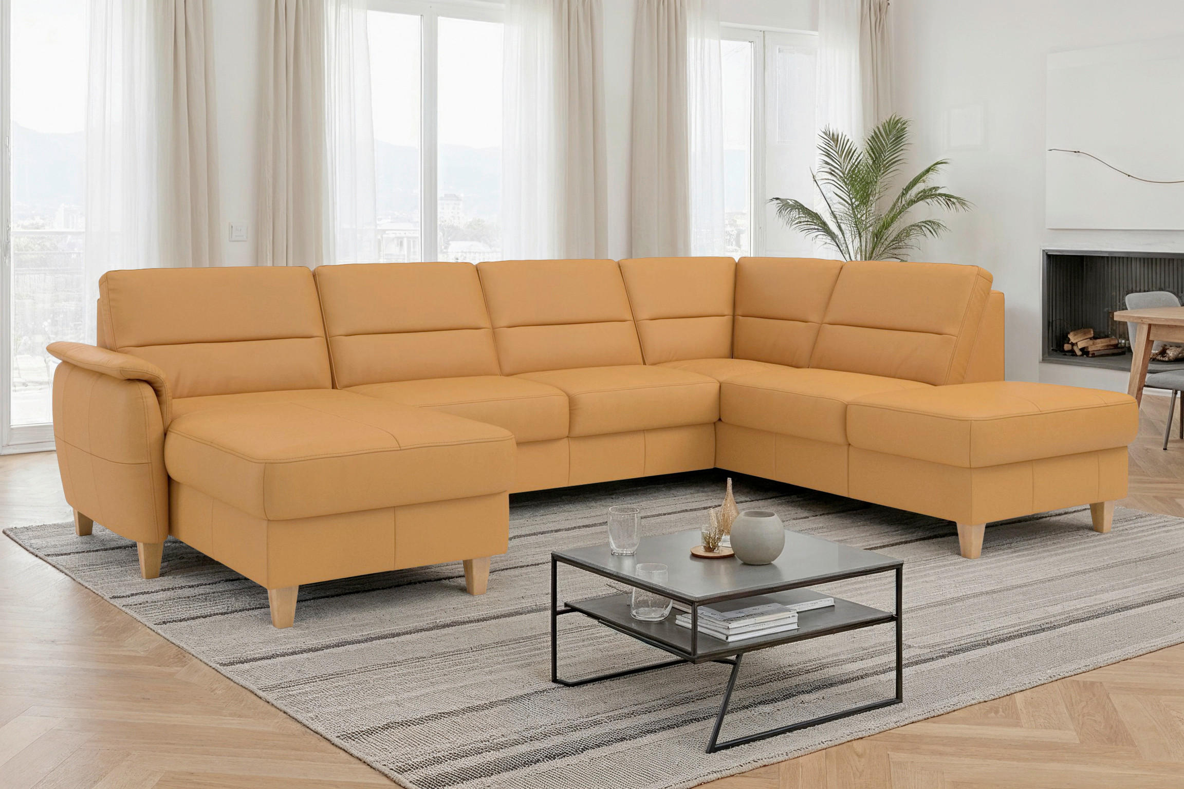 Sit & More SEDACÍ SOUPRAVA, textil, kůže, curry žlutá