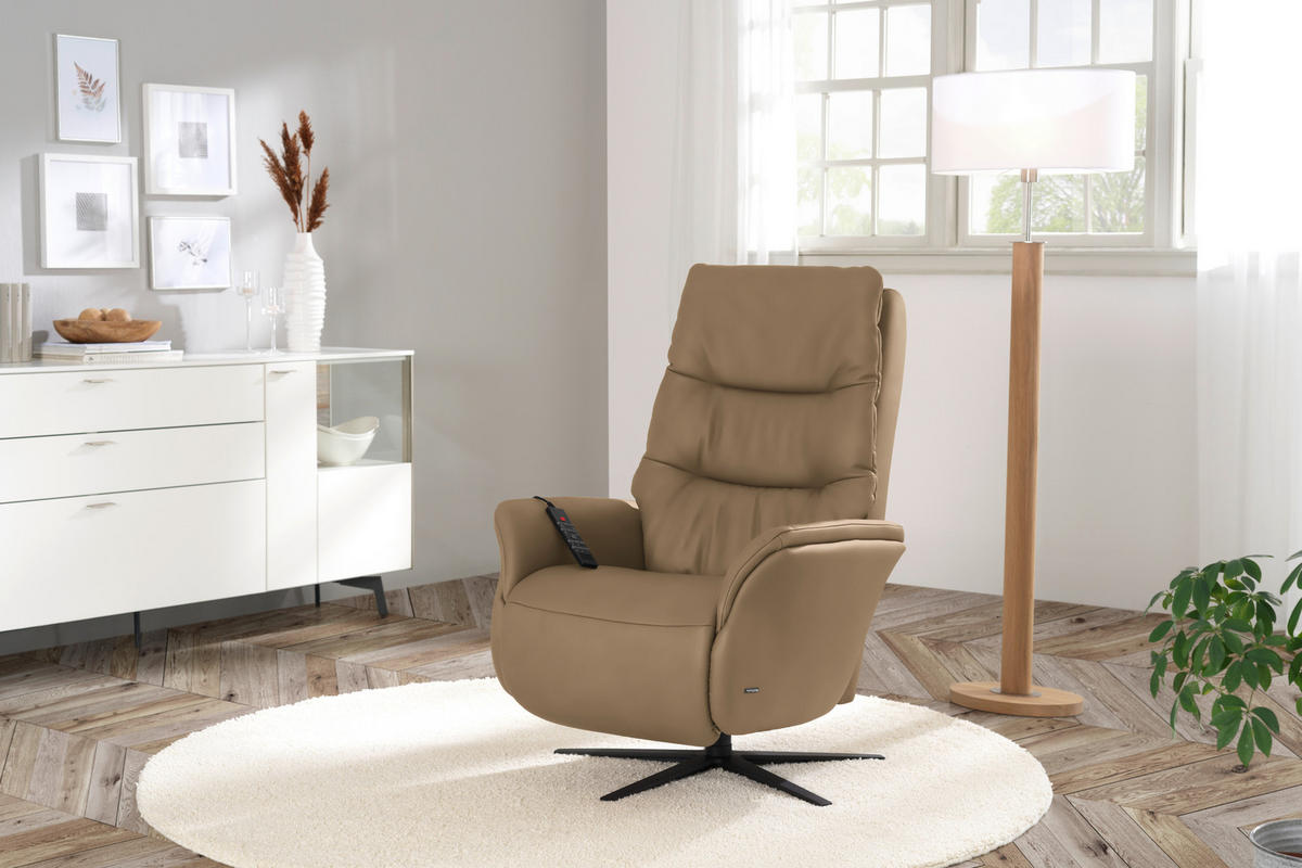 MASSAGESESSEL Sandfarben  - Sandfarben/Anthrazit, Konventionell, Leder/Metall (74/114/97cm) - Himolla