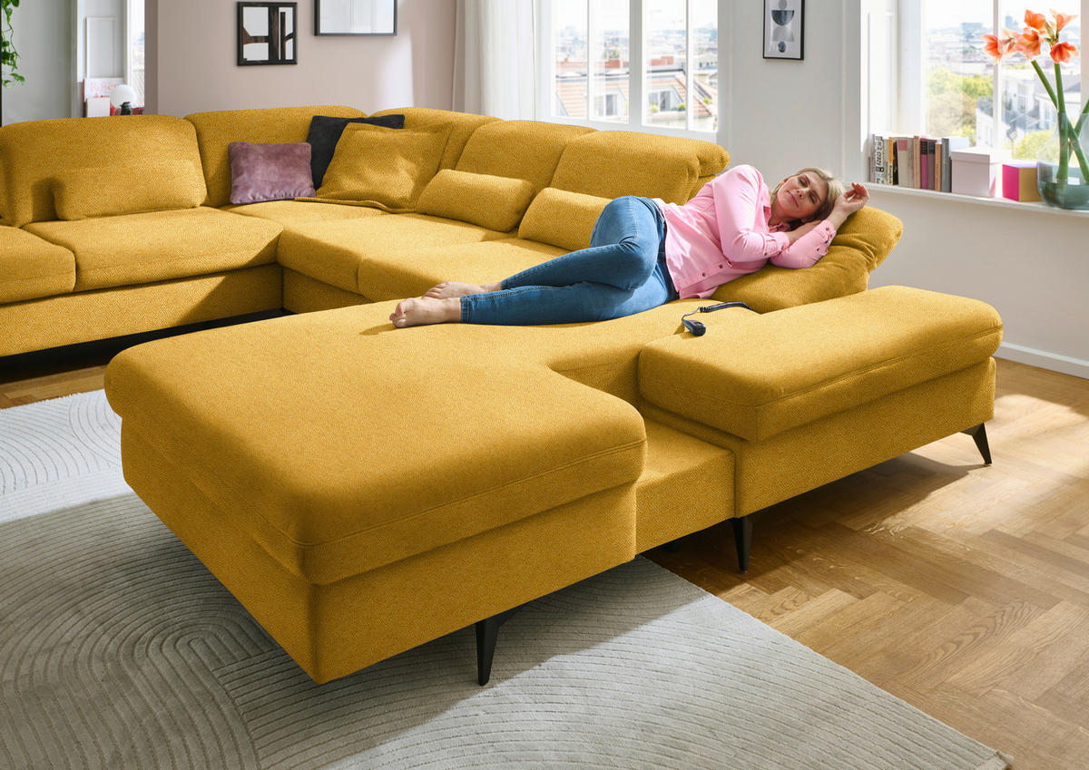 WOHNLANDSCHAFT Chenille Currygelb  - Currygelb/Schwarz, Design, Textil/Metall (255/364/198cm) - Beldomo Style