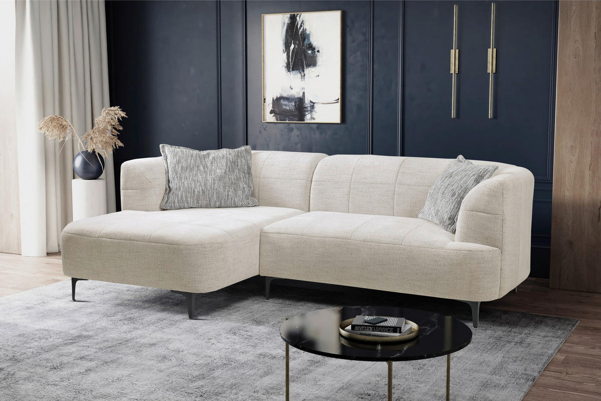 ECKSOFA in Struktur Creme  - Creme/Schwarz, Design, Textil/Metall (158/247cm) - MID.YOU