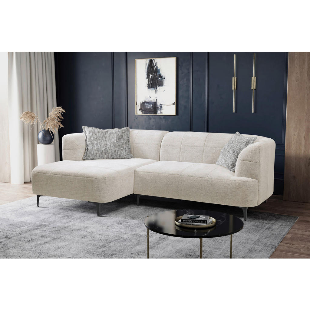 Thumbnail - Mid.you Ecksofa, Creme, Textil, 3-Sitzer, Füllung: Polyurethan (Pur), Ottomane links, L-Form, 247x158 cm, Made in EU, Wo...