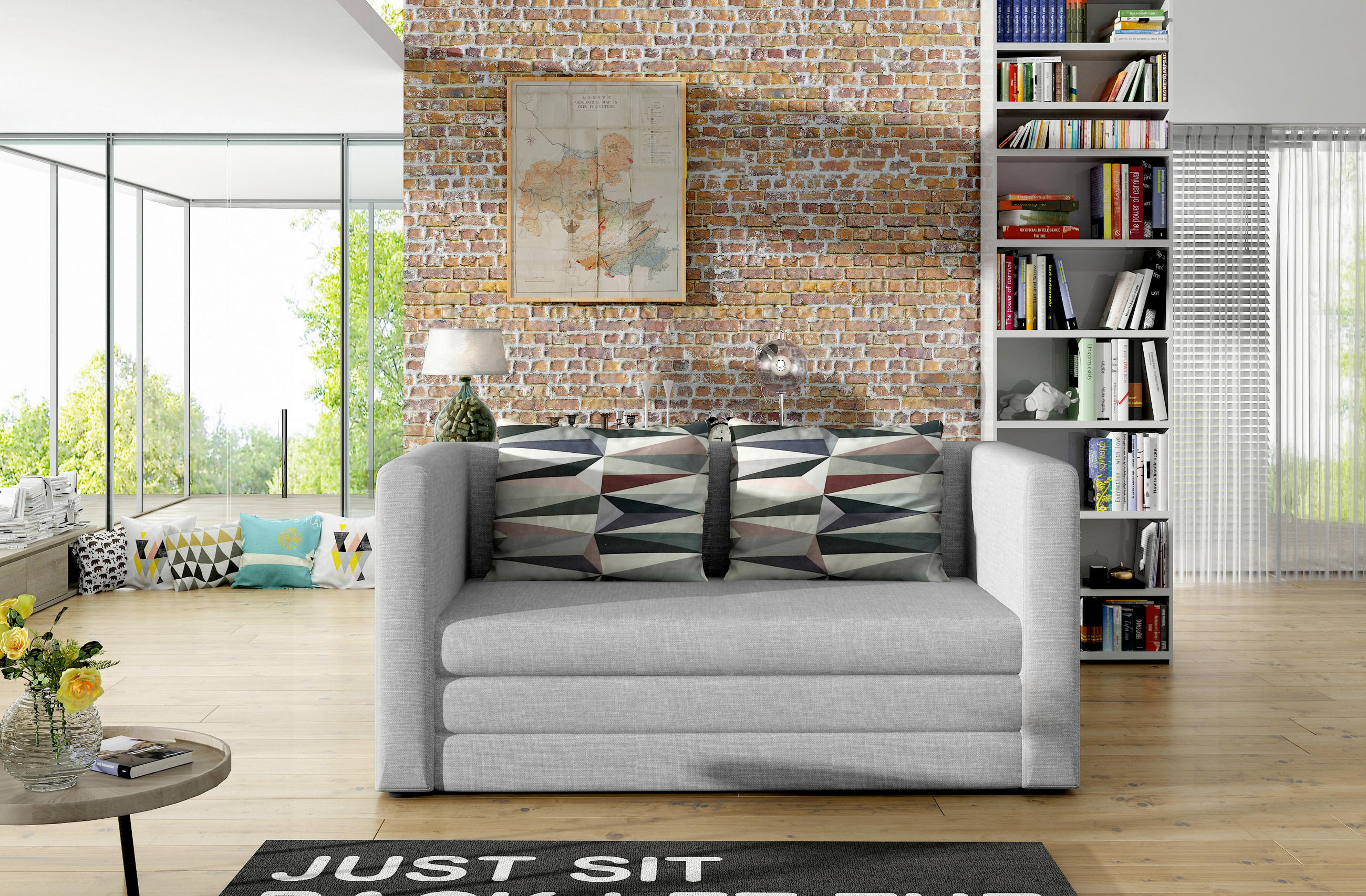 SCHLAFSOFA  in Webstoff Hellgrau  - Hellgrau/Schwarz, Design, Kunststoff/Textil (132/62/70cm) - MID.YOU