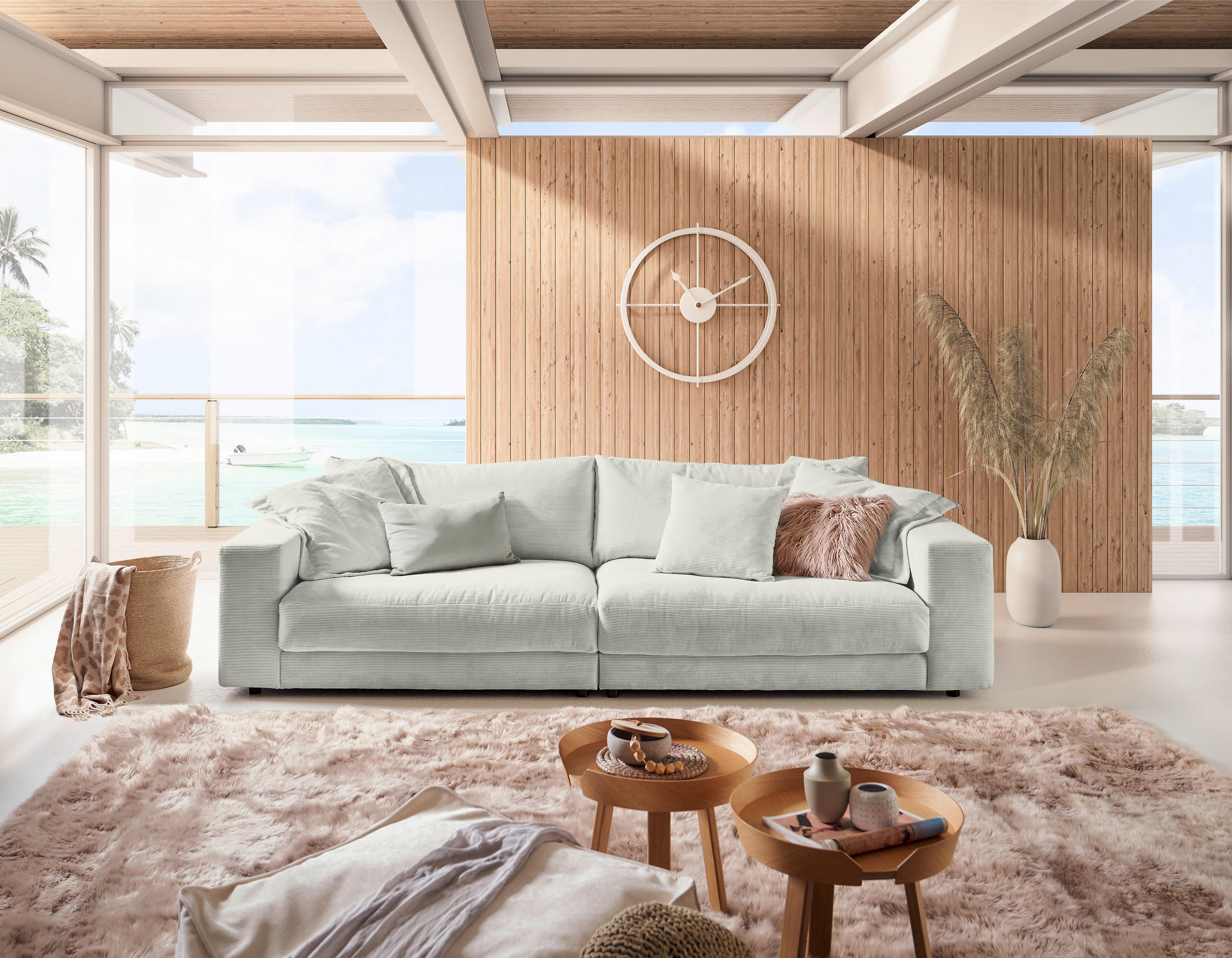 3-SITZER-SOFA in Cord Hellgrau  - Hellgrau/Schwarz, Design, Kunststoff/Textil (290/86/127cm) - Lomoco