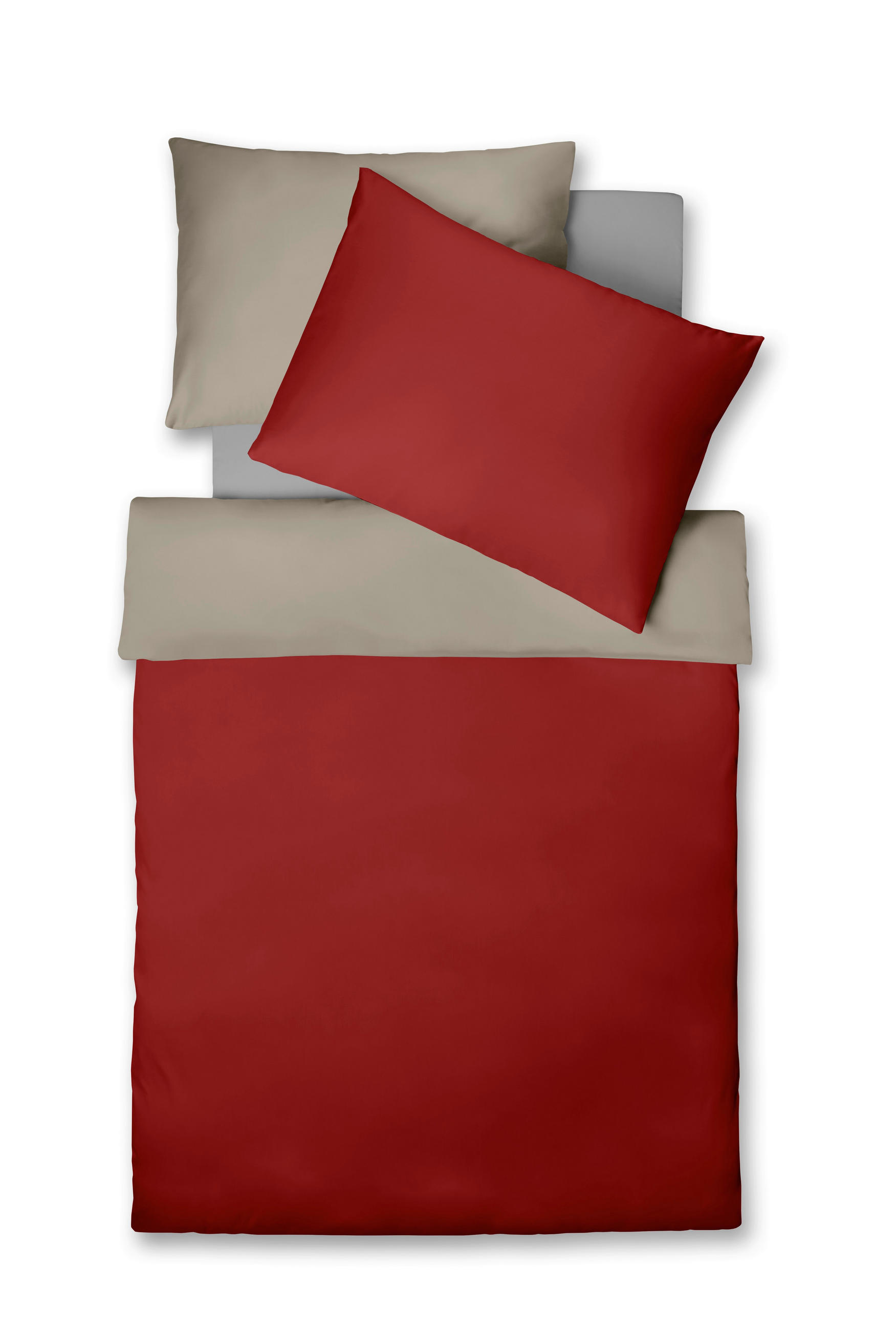 KÉTOLDALAS ÁGYNEMŰHUZAT 140/200 cm  - borvörös/taupe, Basics, textil (140/200cm) - Fleuresse