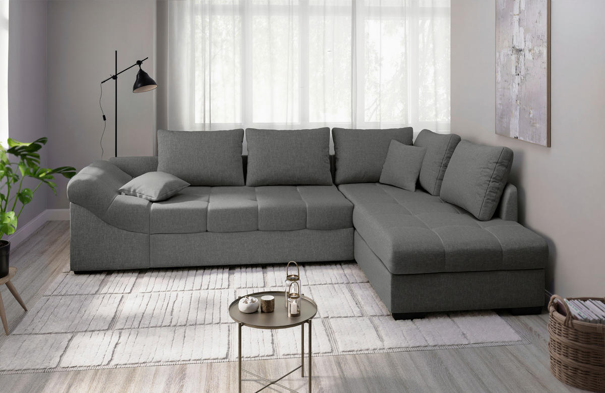 ECKSCHLAFSOFA in Graubraun Textil   - Graubraun/Schwarz, Modern, Holz/Textil (298/202cm) - MID.YOU