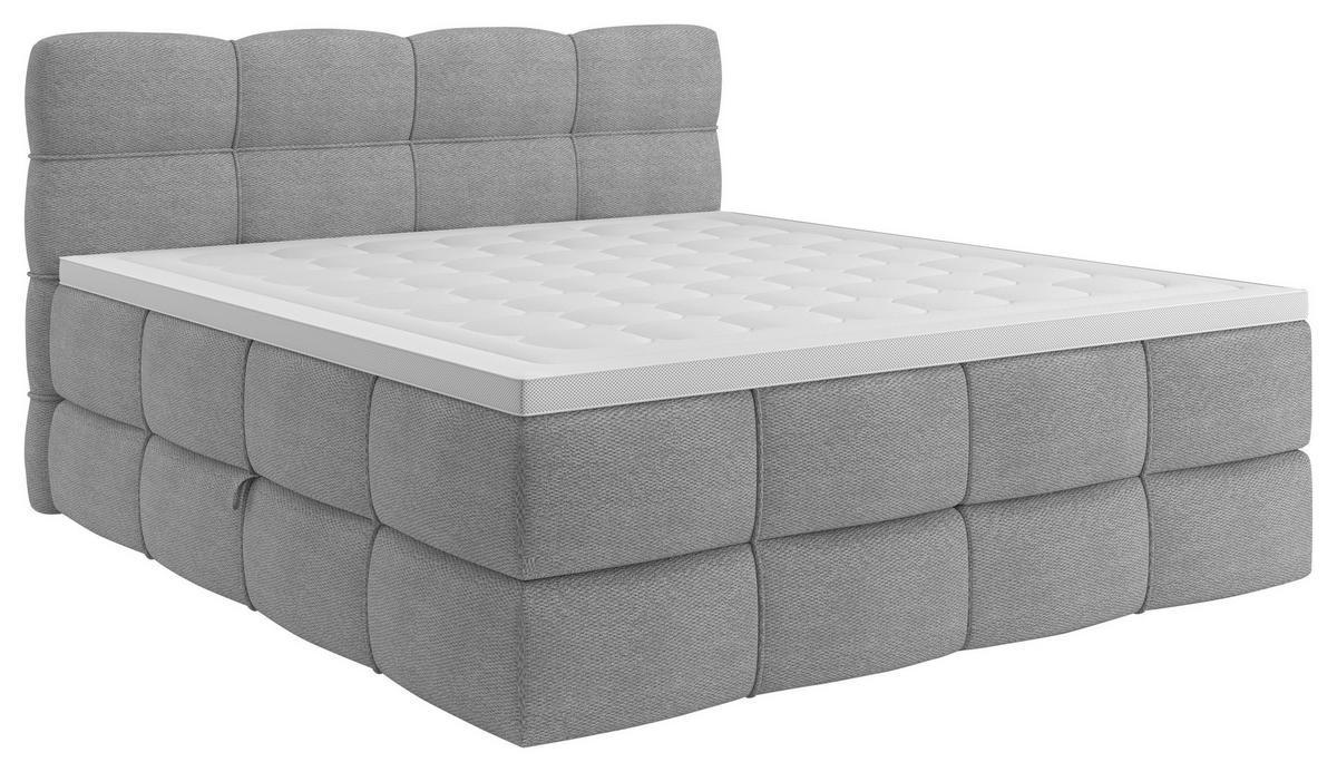 BOXSPRINGBETT 160/200 cm,  in Grau, gepolstertes Kopfteil, Bettkasten, Topper, Matratzen, H3 + H3 = fest  - Schwarz/Grau, Design, Kunststoff/Textil (160/200cm) - Chameo