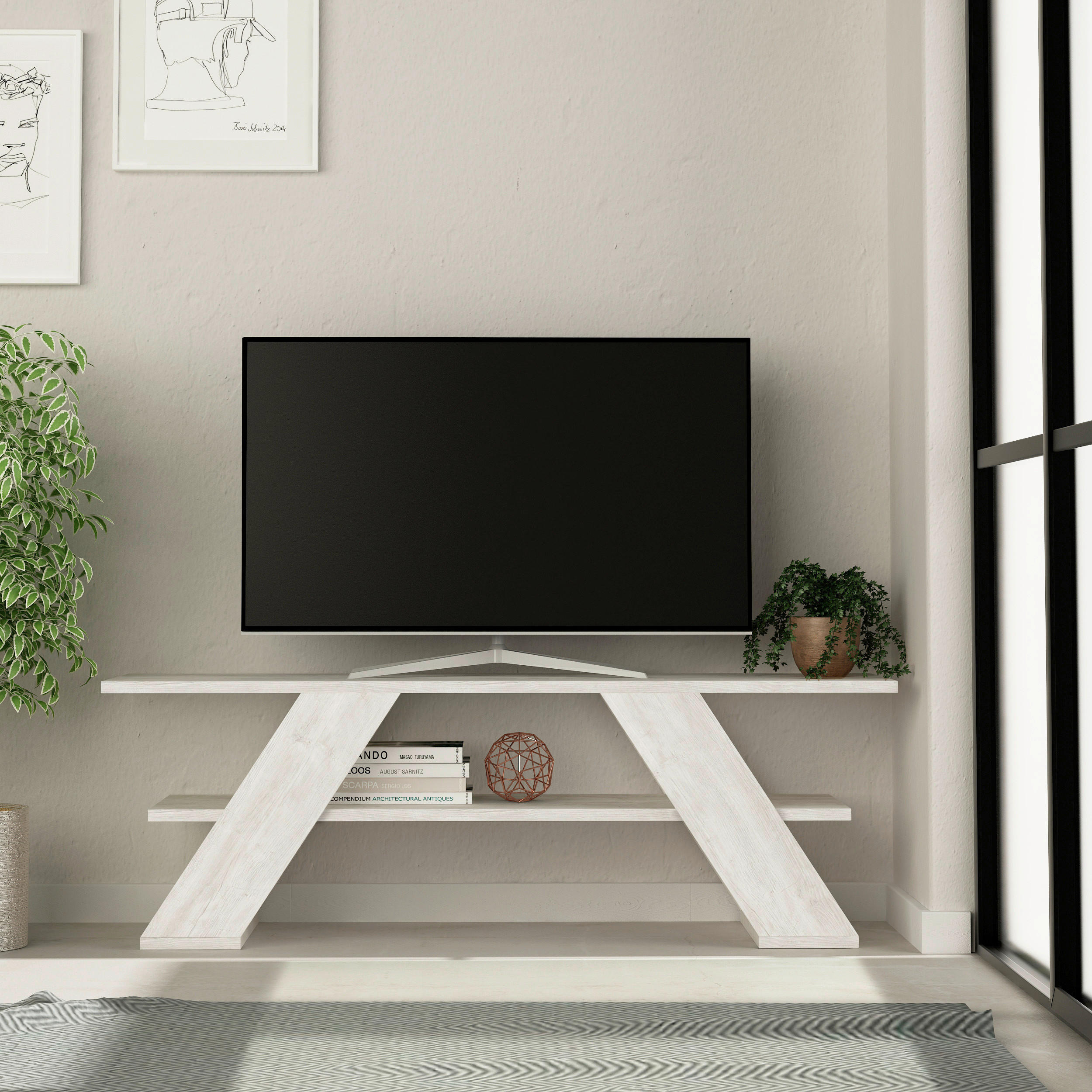PHONOTISCH - Grauweiss, Design, Holzwerkstoff (120/40/33.5cm) - Livetastic
