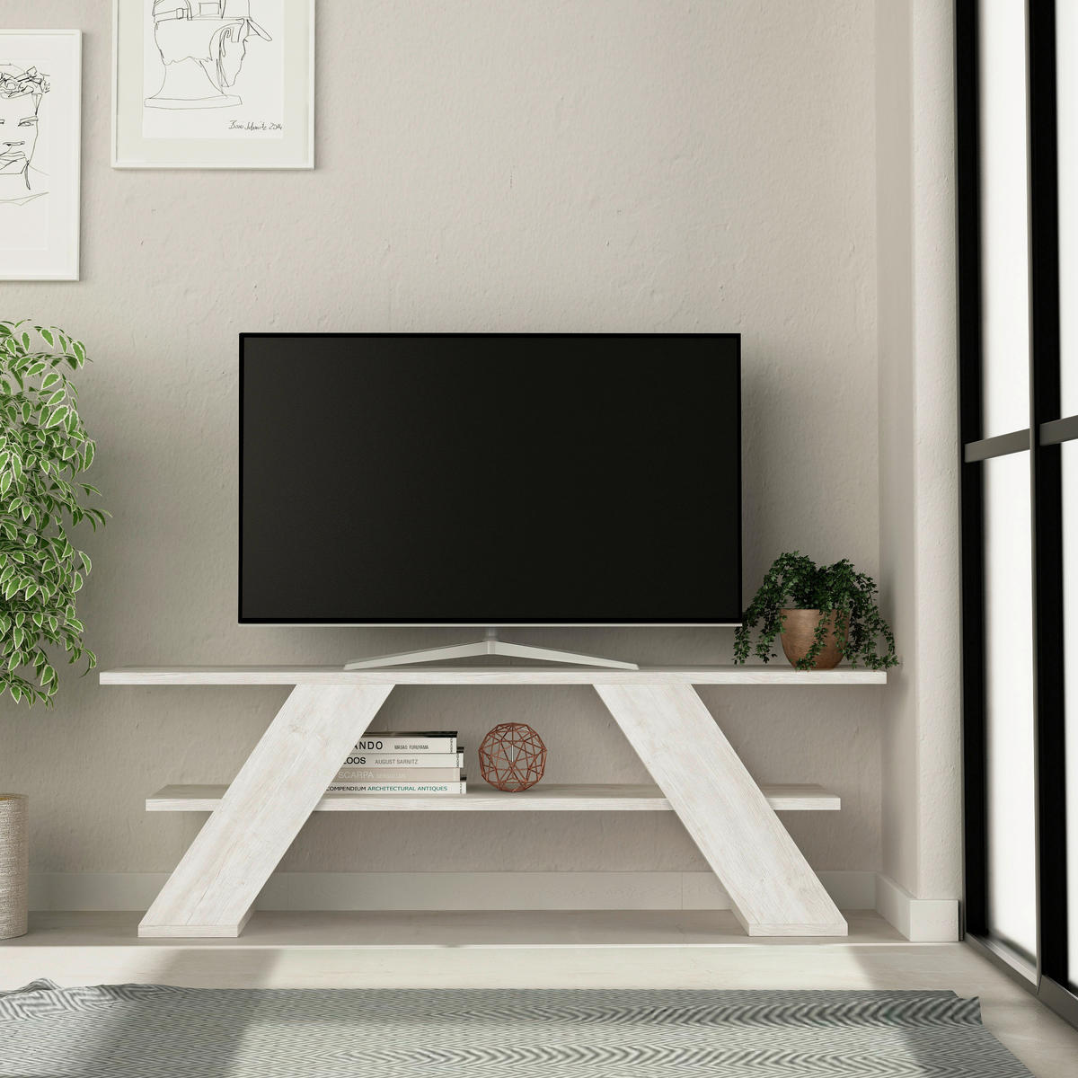 PHONOTISCH - Grauweiss, Design, Holzwerkstoff (120/40/33.5cm) - Livetastic