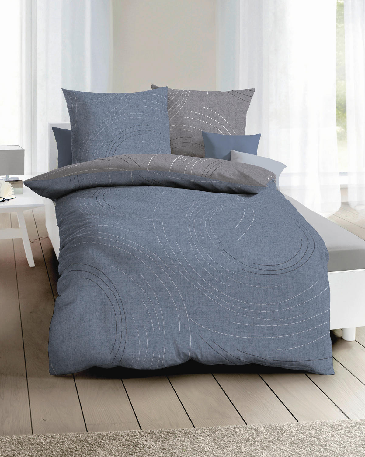 POSTELJINA JARO 200/200 cm saten siva, svetloplava  - siva/svetloplava, Dizajnerski, tekstil (200/200cm) - Kaeppel