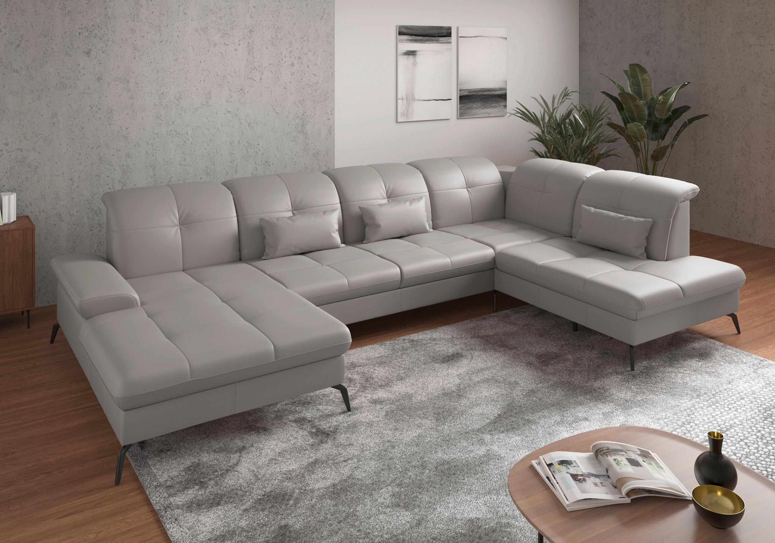 Sit & More SEDACÍ SOUPRAVA, textil, kůže, světle šedá