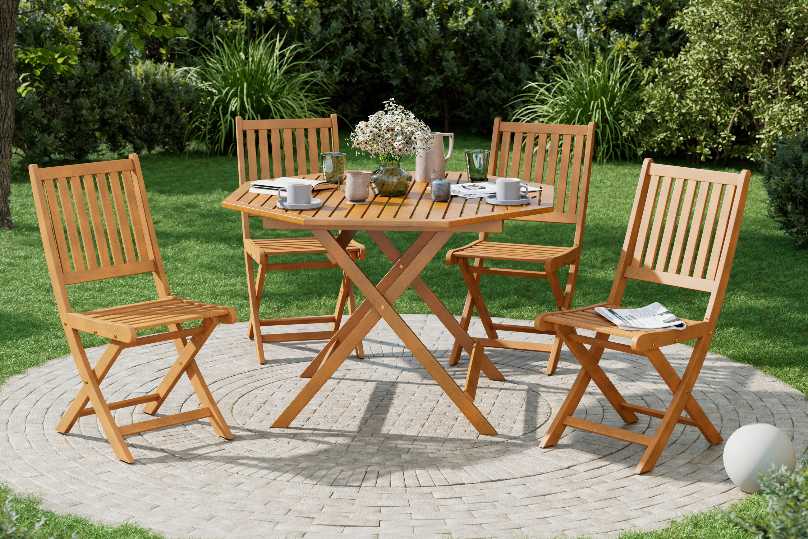 GARTENTISCHGRUPPE Eukalyptusholz teilmassiv  - Eukalyptusholzfarben, MODERN, Holz - Ambia Garden