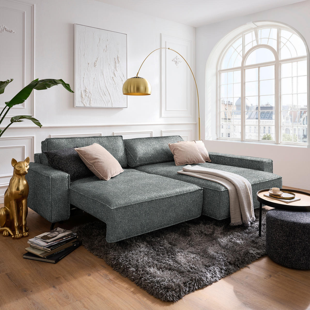 ECKSOFA  in Mikrofaser Graugrün  246/164 cm  - Schwarz/Graugrün, Design, Textil (246/164cm) - Sedda