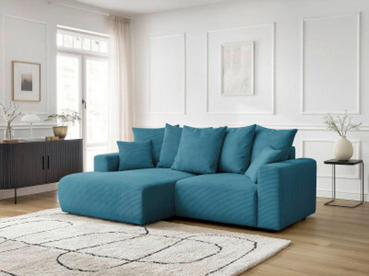 ECKSOFA Ottomane links  ATILLA Hellblau Cord  - Schwarz/Hellblau, MODERN, Kunststoff/Textil (149/244cm)