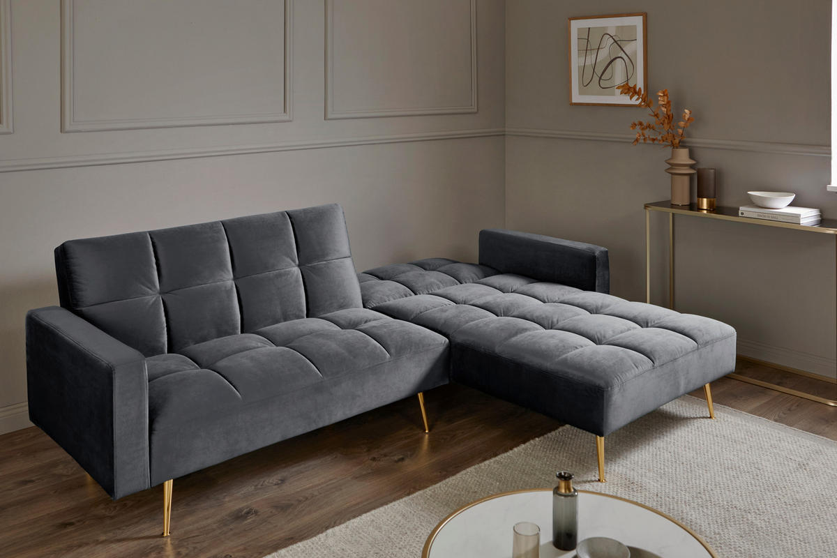 ECKSCHLAFSOFA CHILLAX POSH CORNER EU Grau, Platinfarben Samt  - Platinfarben/Goldfarben, MODERN, Holz/Textil (244/150cm) - Livetastic